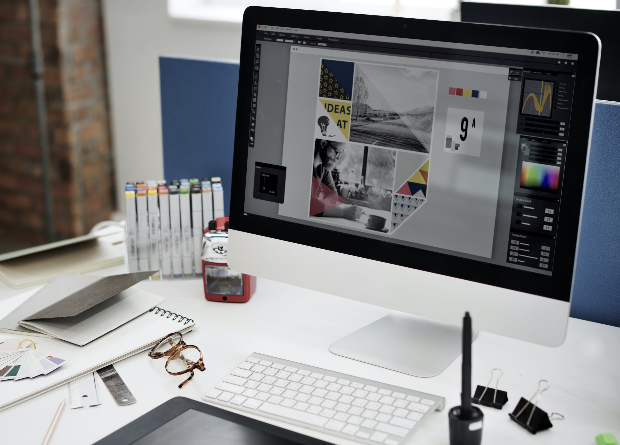 computer of graphic designer making social media template for graphic design